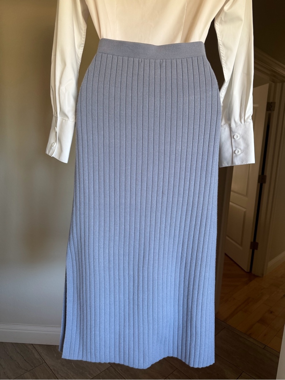 Vintage 90s Christian Lacroix Periwinkle Ribbed Knit Midi Skirt Y2K Minimalist L - Picture 7 of 13